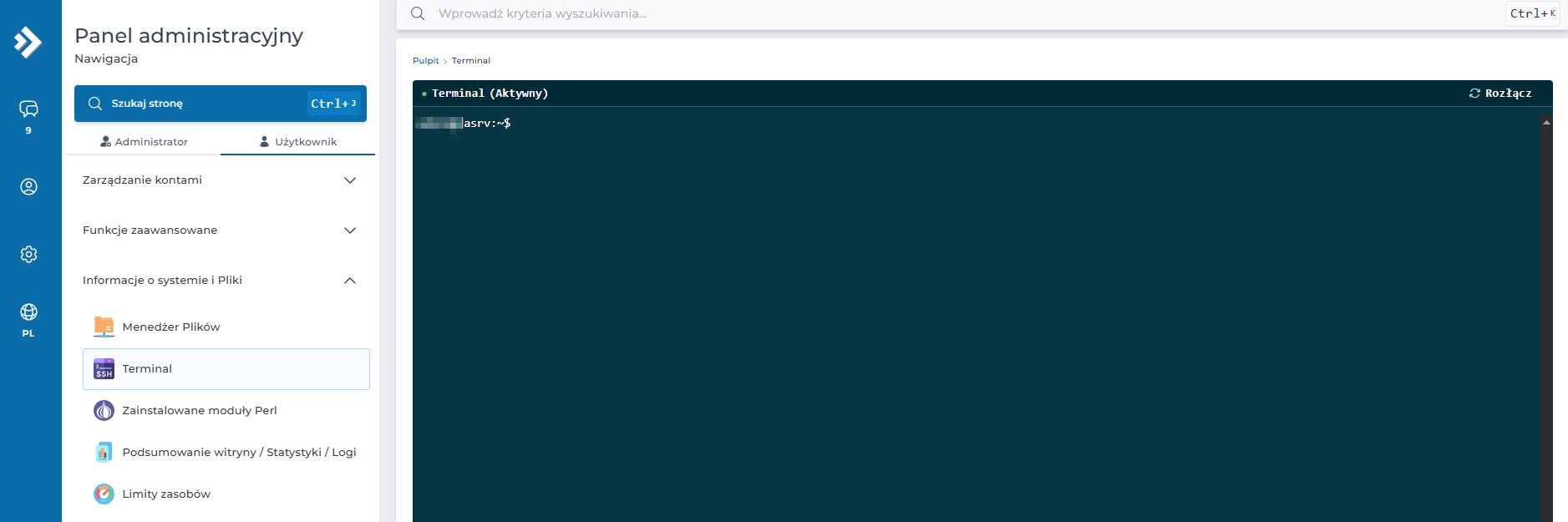 jak połączyć się z ssh w directadmin